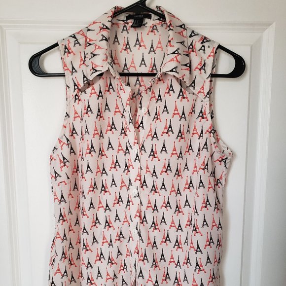 Forever 21 Eiffel Tower Print Sleeveless Blouse, Size Small - Picture 1 of 4